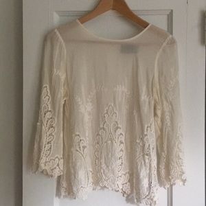 Anthropologie White Lace 3/4 Sleeve Blouse